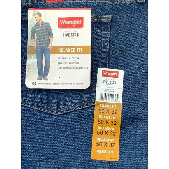 Wrangler Five Star Mens Jeans Blue Denim Relaxed Fit Dark Wash Size 50 X 32 NEW - Picture 5 of 12